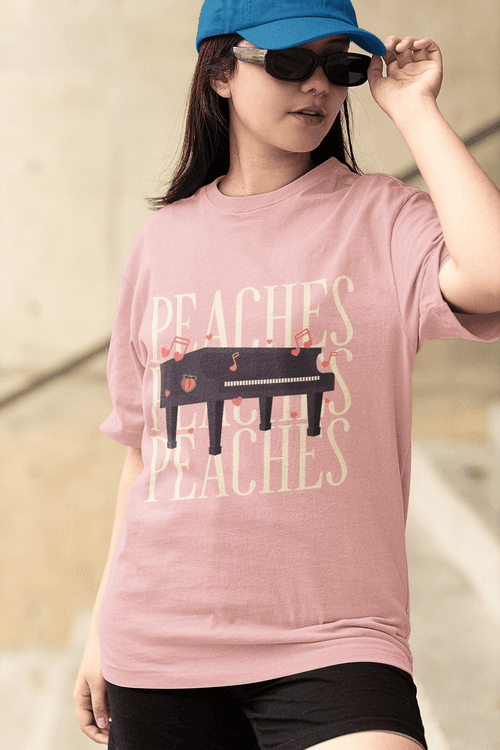 Peaches Peaches Peaches Oversized Light Pink Printed Tshirt Unisex