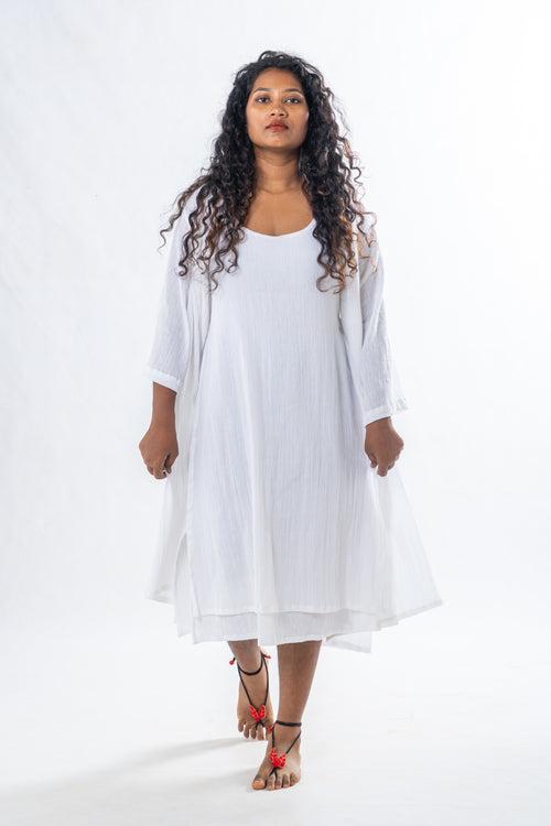 Cosmic - White Crinkle Cotton Dress set wit jacket