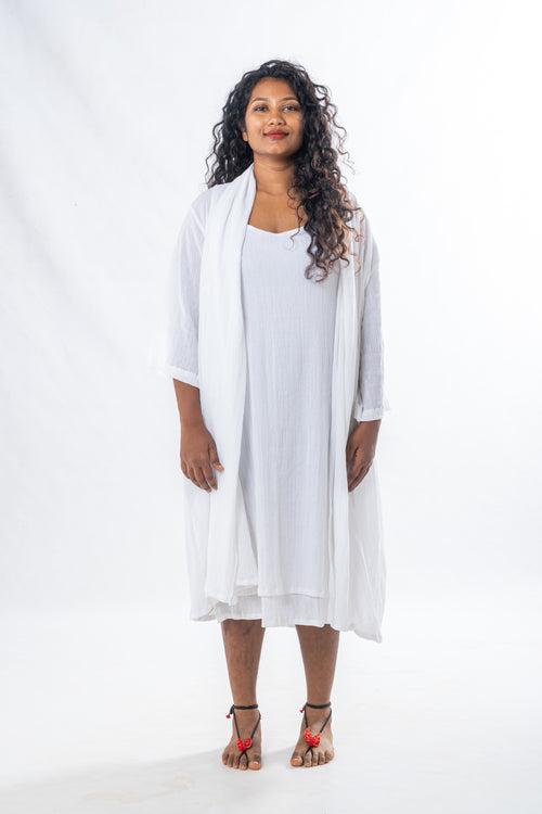 Cosmic - White Crinkle Cotton Dress set wit jacket