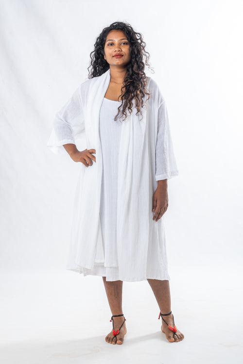 Cosmic - White Crinkle Cotton Dress set wit jacket