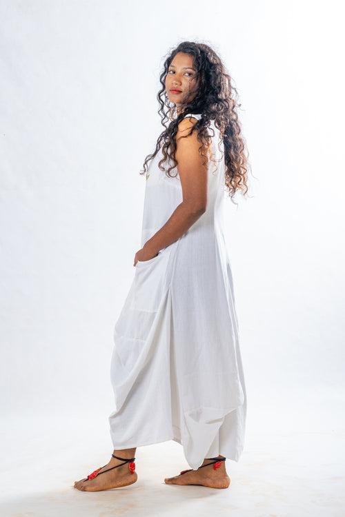 Briglo-  white Khadi dress lotus emb