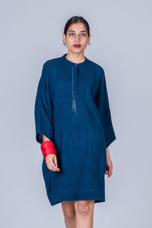 Natural Indigo Khadi Dress - MUKTA