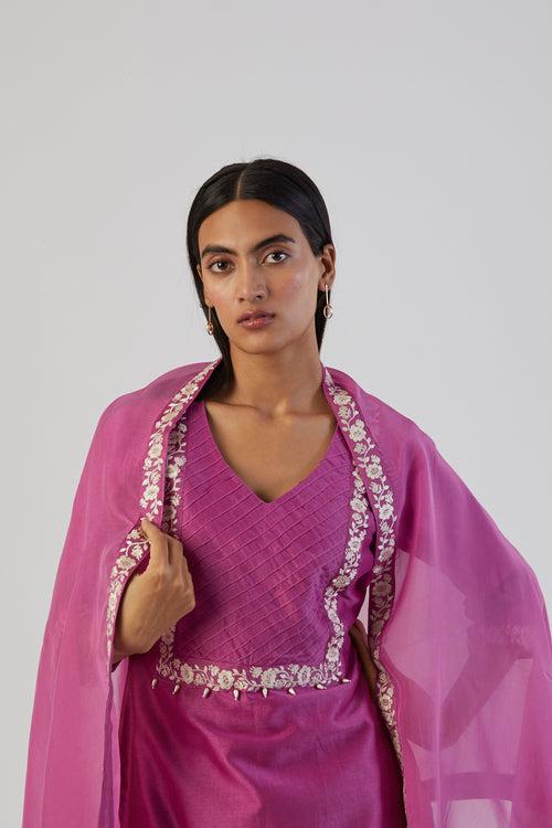 Fuchsia Pink Bel Embroidery Kurta Set