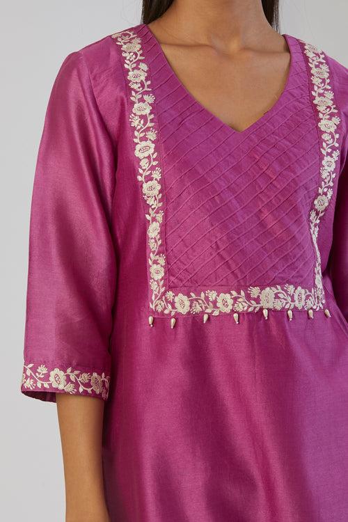 Fuchsia Pink Bel Embroidery Kurta Set