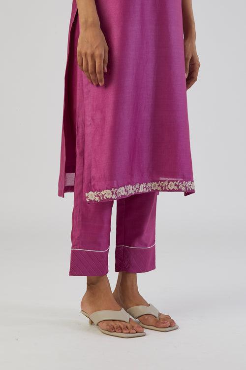 Fuchsia Pink Bel Embroidery Kurta Set