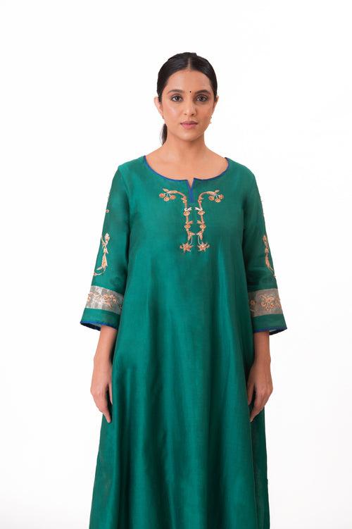 LILA - Emerald Green - Tissue Patch work Dupatta Kurta Set