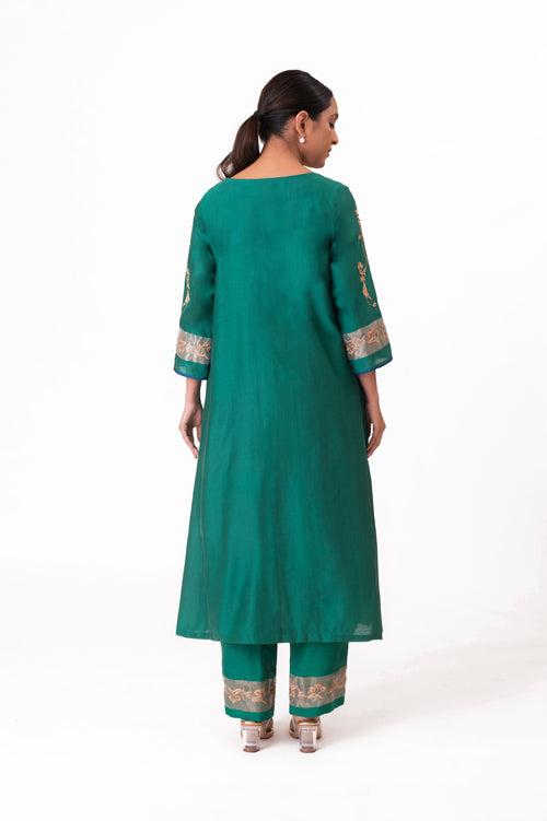 LILA - Emerald Green - Tissue Patch work Dupatta Kurta Set