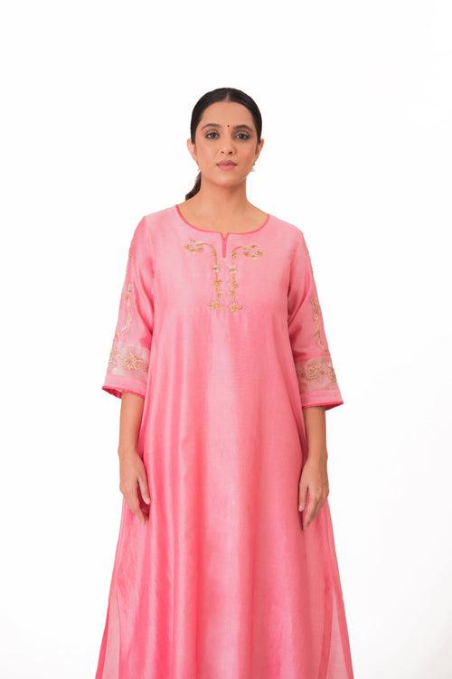 LILA - Lotus Pink - Tissue Patch work Dupatta Kurta Set