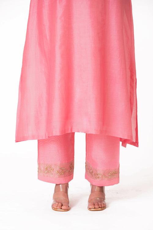 LILA - Lotus Pink - Tissue Patch work Dupatta Kurta Set