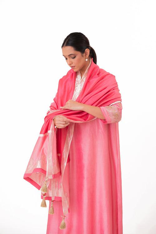 LILA - Lotus Pink - Tissue Patch work Dupatta Kurta Set