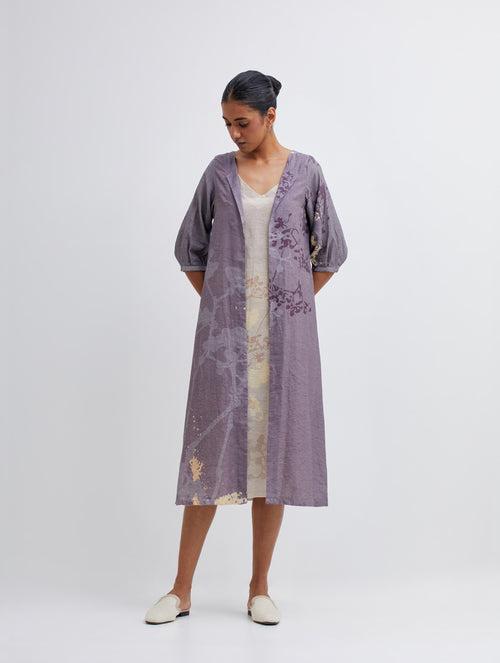 Foliage Purple Jacket with Beige Camisole Dress