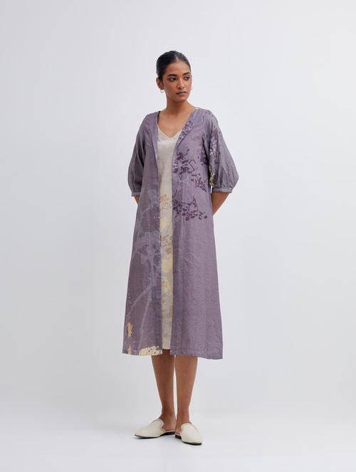 Foliage Purple Jacket with Beige Camisole Dress