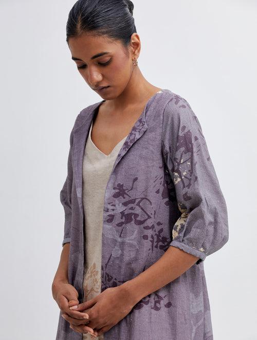 Foliage Purple Jacket with Beige Camisole Dress