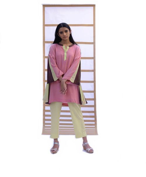 Fringed Tunic & Pants - Pink & Lime Green Co-ord set