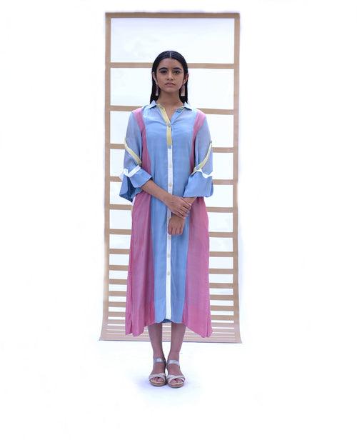 Long Shirt Dress - Sky Blue & Sunset Pink