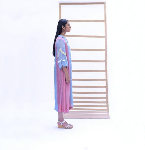 Long Shirt Dress - Sky Blue & Sunset Pink