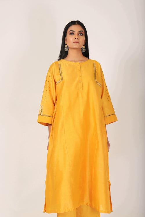 Festive Collection - Tvaksati - Blazing Yellow Panelled Kurta Set