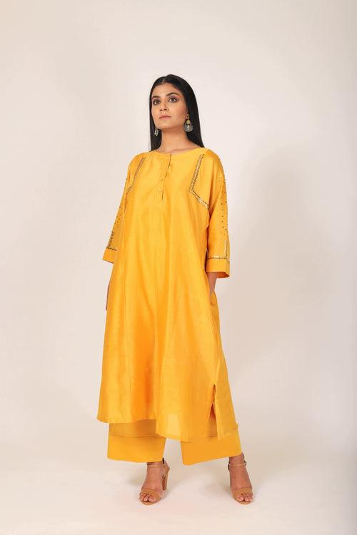 Festive Collection - Tvaksati - Blazing Yellow Panelled Kurta Set