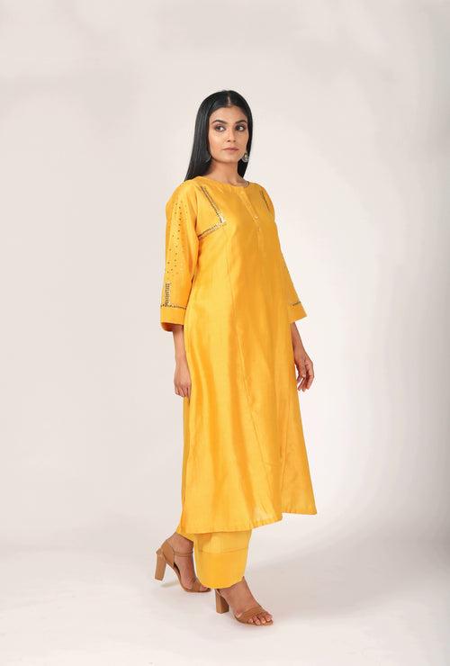 Festive Collection - Tvaksati - Blazing Yellow Panelled Kurta Set