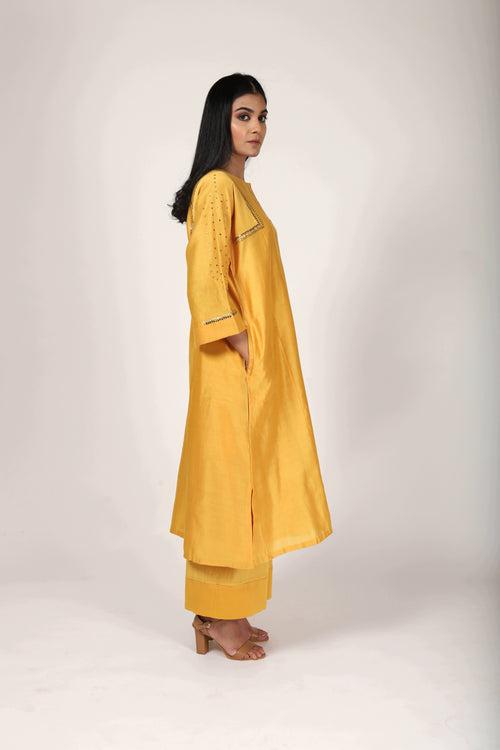 Festive Collection - Tvaksati - Blazing Yellow Panelled Kurta Set