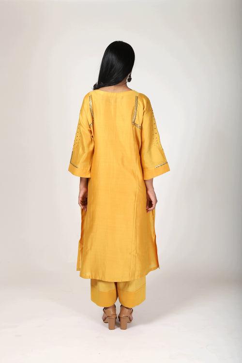 Festive Collection - Tvaksati - Blazing Yellow Panelled Kurta Set