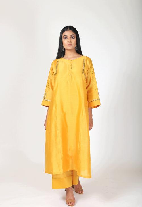 Festive Collection - Tvaksati - Blazing Yellow Panelled Kurta Set