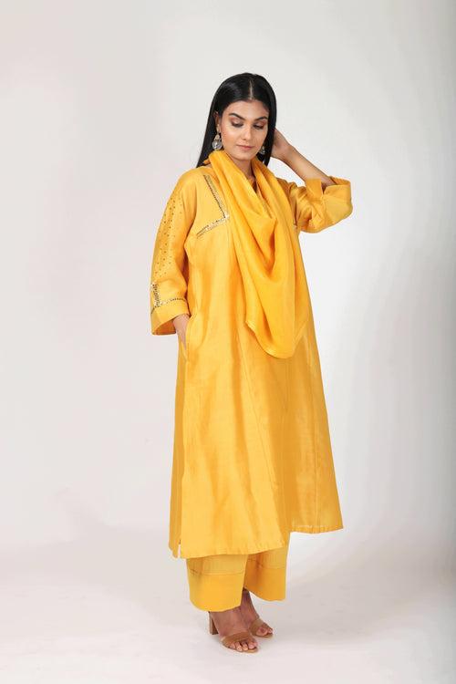 Festive Collection - Tvaksati - Blazing Yellow Panelled Kurta Set