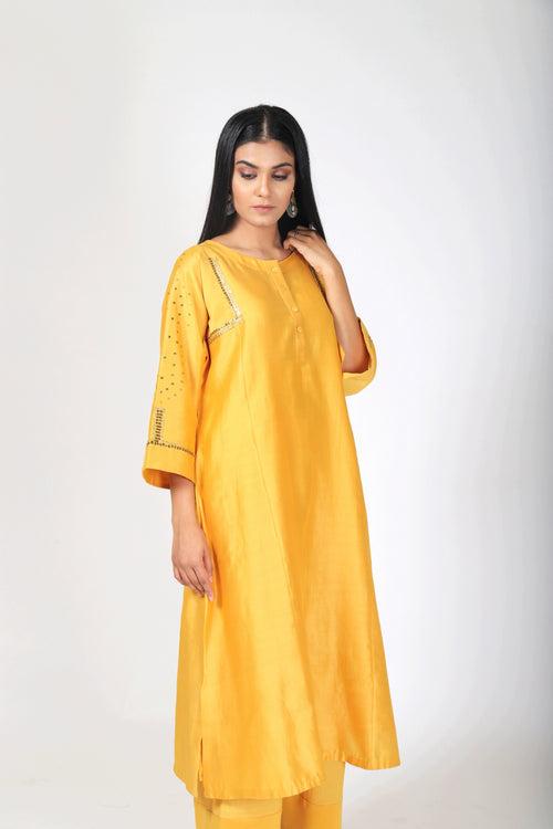 Festive Collection - Tvaksati - Blazing Yellow Panelled Kurta Set