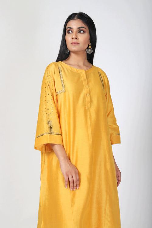 Festive Collection - Tvaksati - Blazing Yellow Panelled Kurta Set