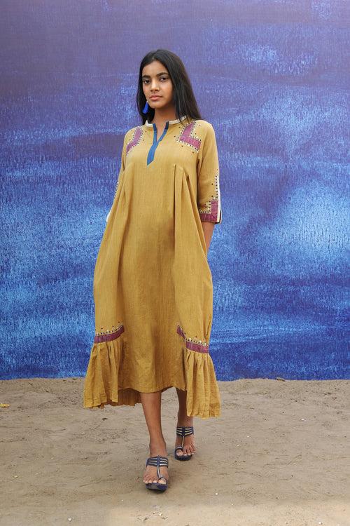 Pleated Long Dress - Mustard