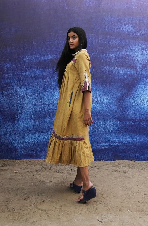 Pleated Long Dress - Mustard