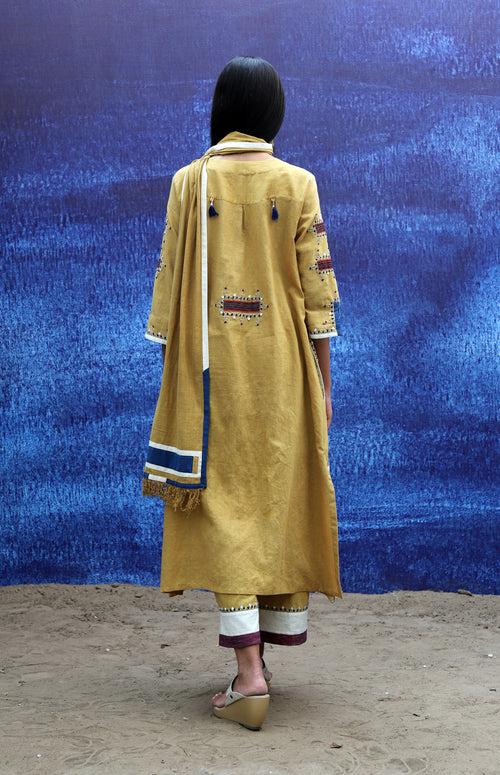 Long Kurta Set - Front Opening - Mustard