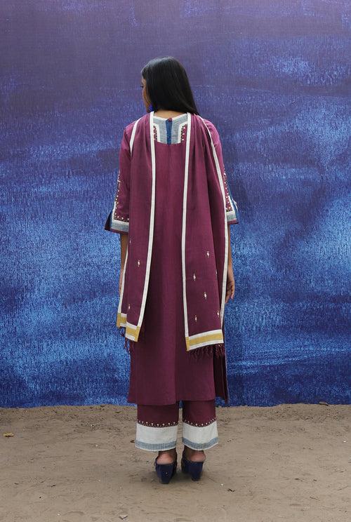 Long Kurta Set - Back Opening - Wine