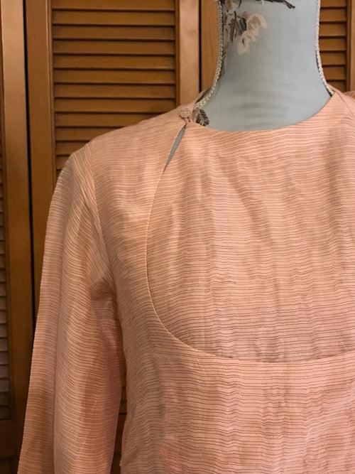 Rose Quartz Pink Angarkha Dress - Linen Silk Zari Fabric