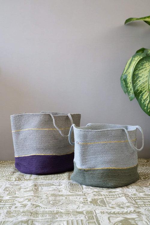 Bunai Cotton Basket (Taupe And Purple)