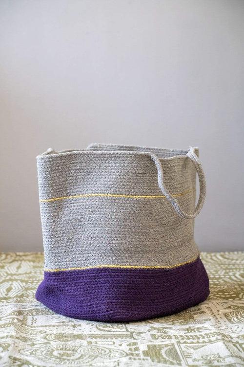 Bunai Cotton Basket (Taupe And Purple)