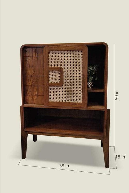 Teak Wood And Wicker Bar Cabinet