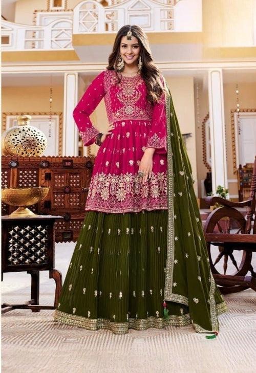 Long Top Gold Zari Readymade Lehenga