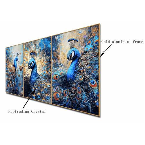 Enchanting Peacock Haven Crystal Glass Painting - Set Of 3