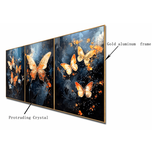 Ethereal Butterfly Wings Crystal Glass Painting - Set Of 3