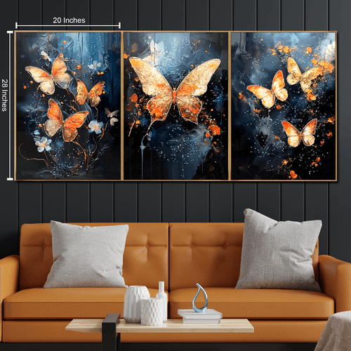 Ethereal Butterfly Wings Crystal Glass Painting - Set Of 3