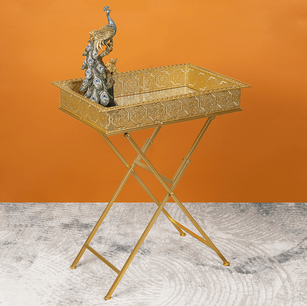 Golden Glory Rectangular Serving Tray & Side Table