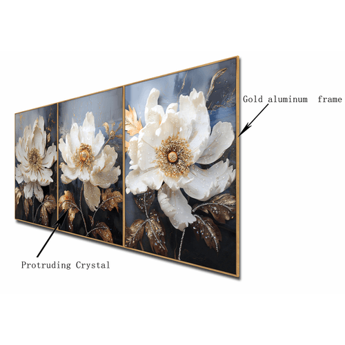 Tranquil Floral Tapestry Crystal Glass Painting - Set Of 3