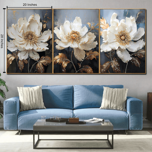 Tranquil Floral Tapestry Crystal Glass Painting - Set Of 3