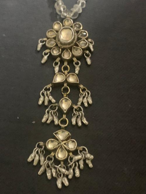 Silver Long Vintage Kundan Pendant