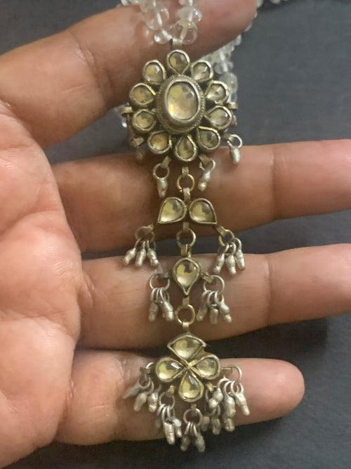 Silver Long Vintage Kundan Pendant