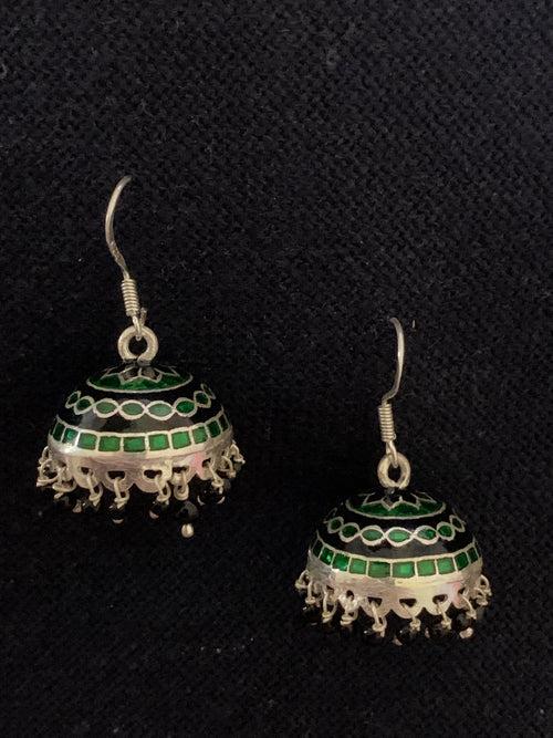 Green Black Silver Meenakari Jhumka