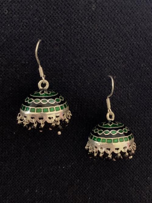 Green Black Silver Meenakari Jhumka