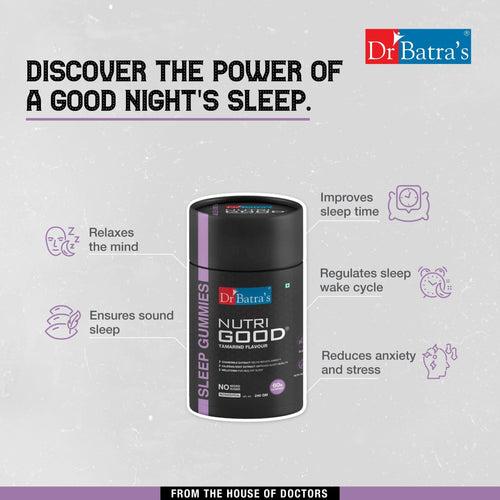 Dr Batra's Nutrigood Melatonin Sleep Gummies for Falling Asleep Faster | Fortified with with L-Theanine & Chamomile to Ease Anxiety & Wake Up Fresh - Pack of 60 Gummies