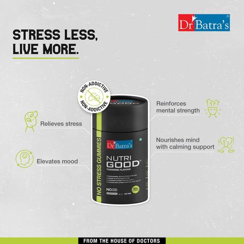 Dr Batra's Nutrigood No stress Gummies for Relaxation & Mental Wellness | Fortified with Ashwagandha, Brahmi & Chamomile for Stress Relief - Pack of 60 Gummies